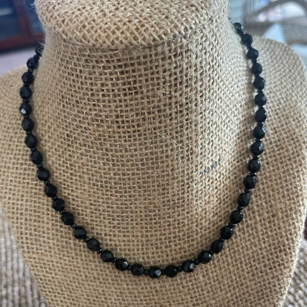 Vintage black glass beaded Necklace